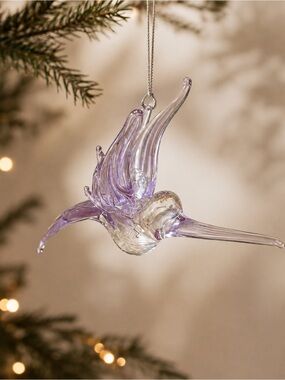 Purple Blown Glass Hummingbird Ornament